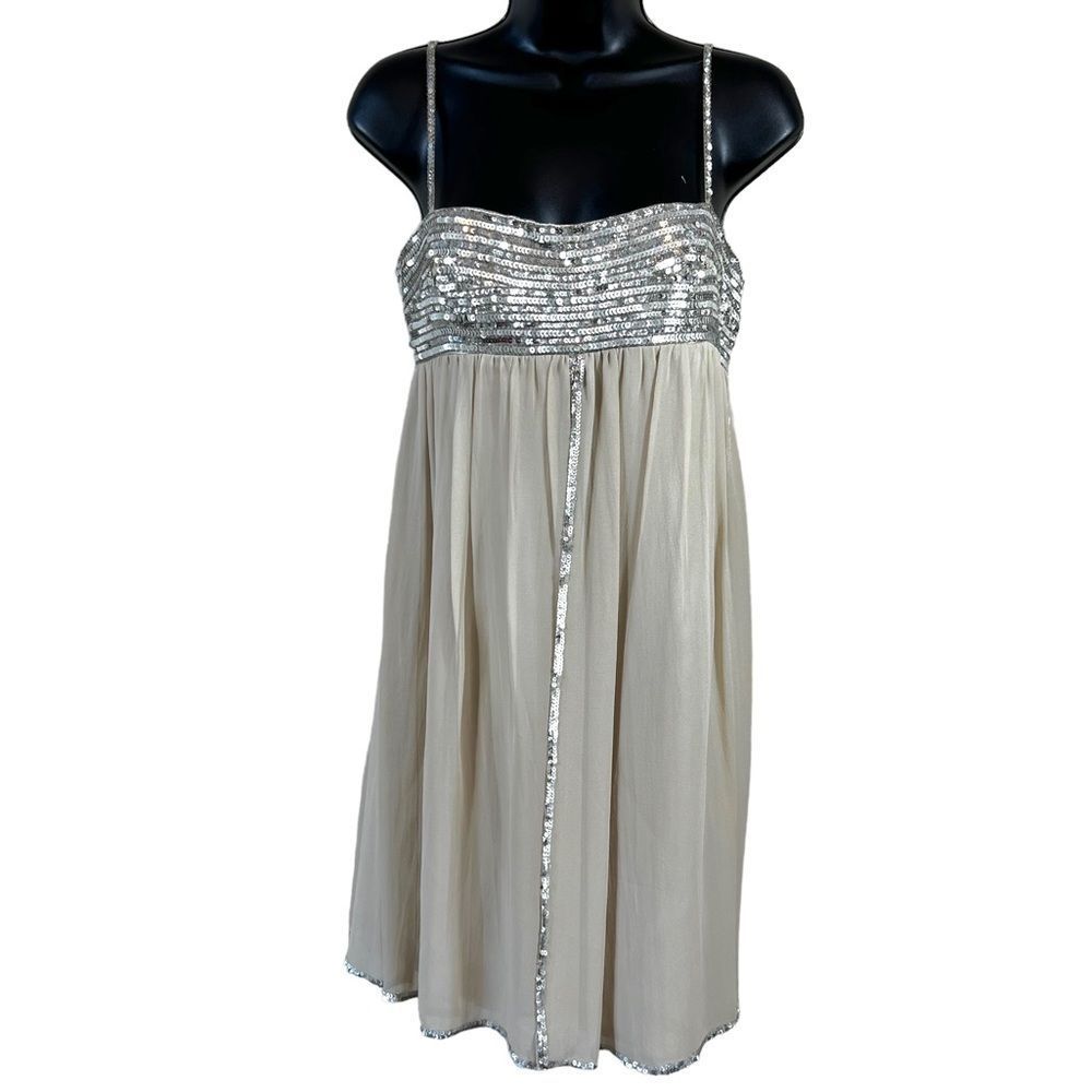 Marc Bouwer Glamit!  Silk Champagne and Silver Sequin Dress